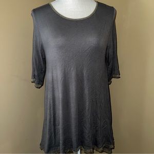 natural life  cotton floral tunic size Medium Olive Green Short Sleeve Top